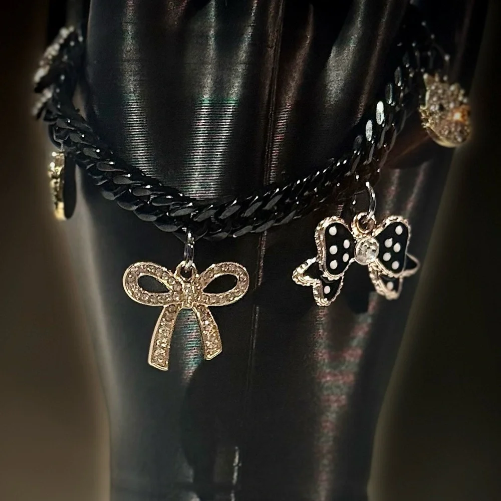 Chic Black Bow Charm Bracelet